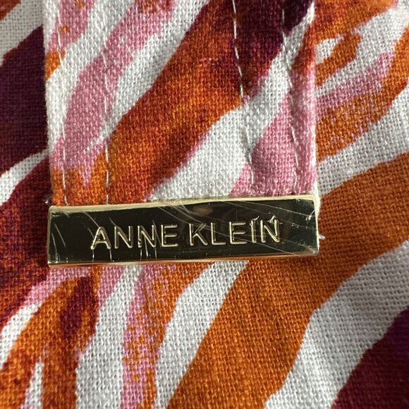 Anne Klein Spicy Orange Multicolor Linen Zebra Print Pockets Shorts Medium New - Picture 3 of 11